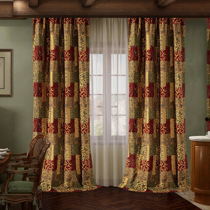Loom and Mill Luxury Damask Curtains with Tiebacks - Red&gold 52"W x 108"L (Pack of 2) - curtains