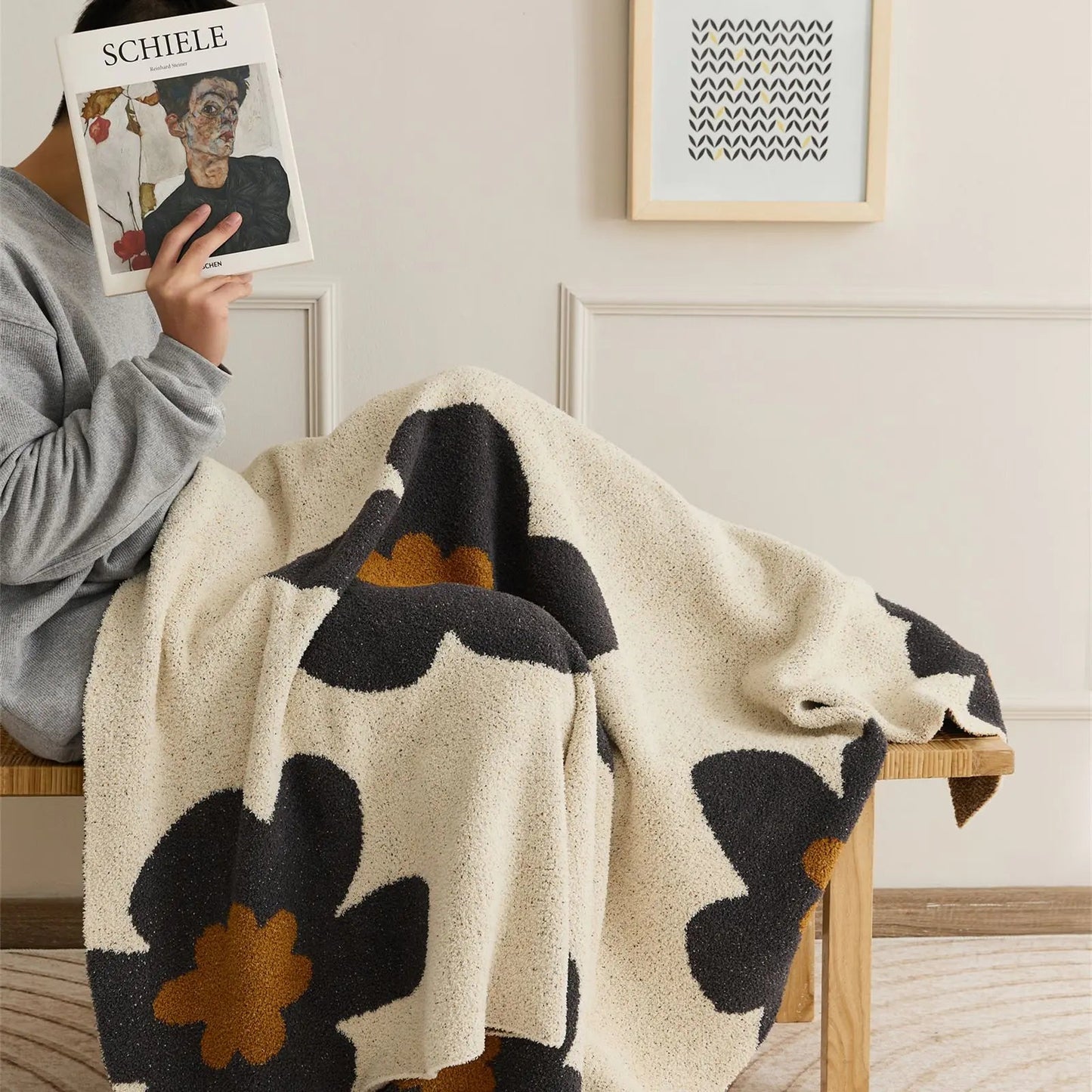 Nordic Flower Pattern Soft Knitted Blanket - Kia Day Design