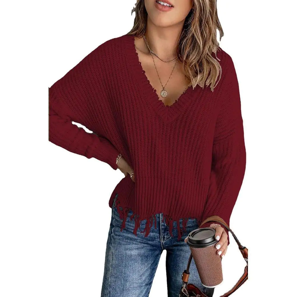 New Women's Cotton Knitted Sweater with Tassels