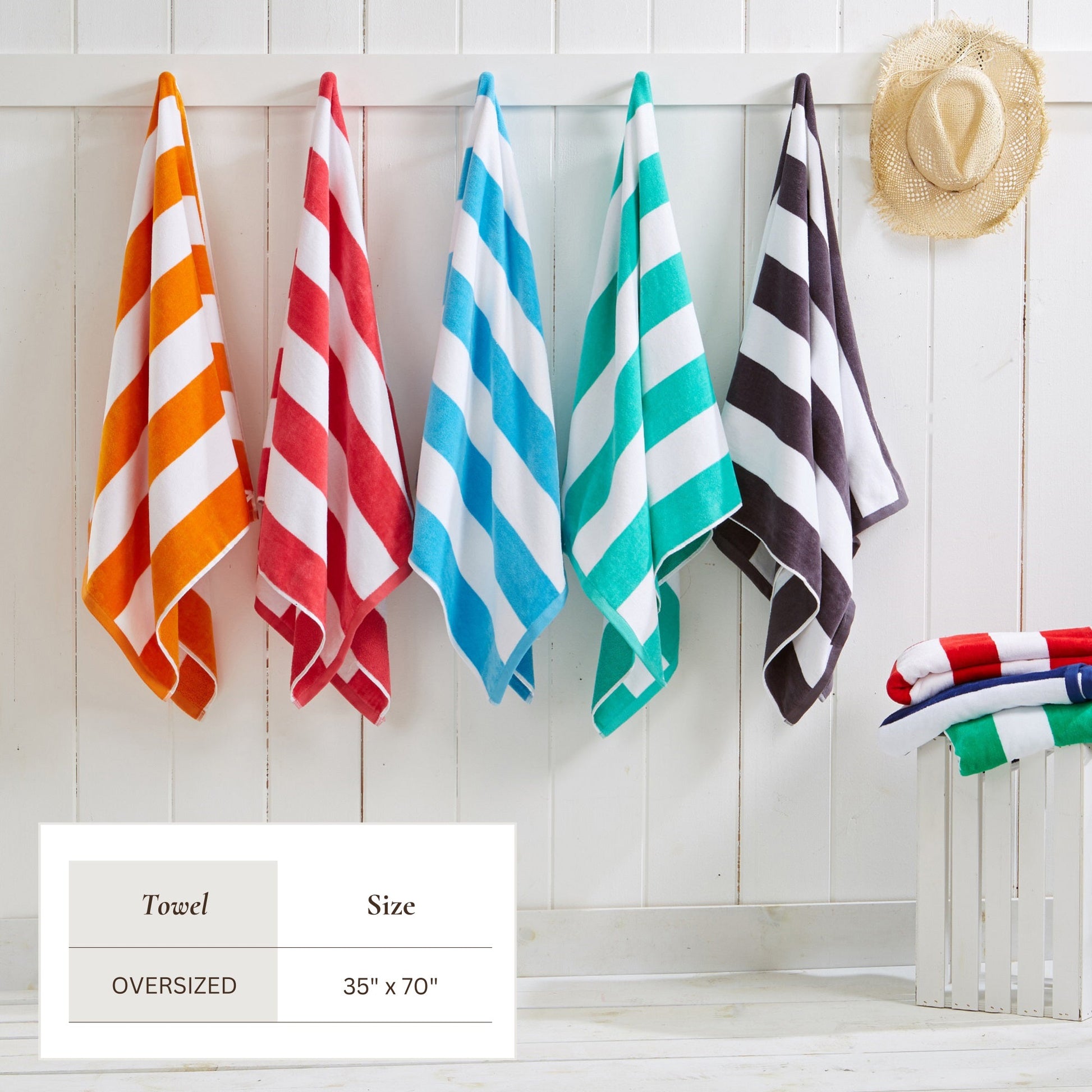 Cotton Velour Cabana Stripe Beach Towel - Novia Collection - -