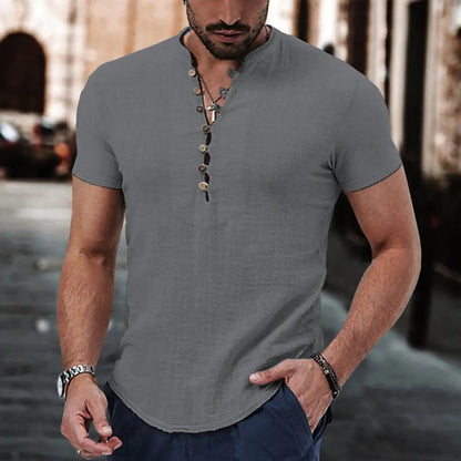 2023 Men's Casual V-Neck Button Short Sleeve Shirt - Kia Day Design