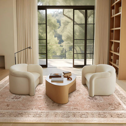 Light Pink Washable Rug Non-Slip Low-Pile Distressed Accent Rug - Kia Day Design