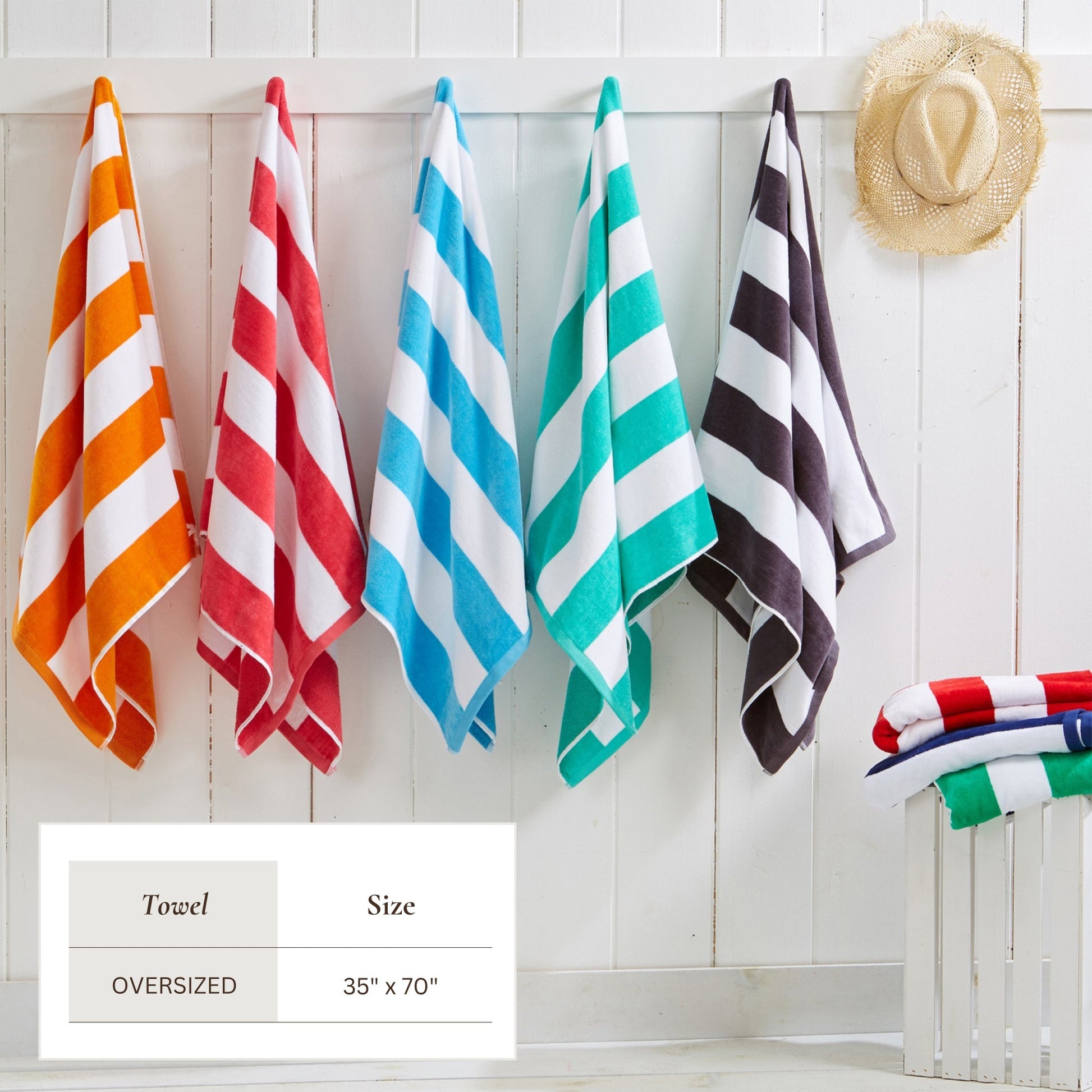 Cotton Velour Cabana Stripe Beach Towel - Novia Collection - -