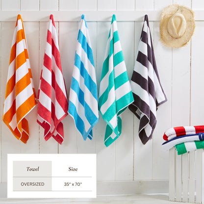 Cotton Velour Cabana Stripe Beach Towel - Novia Collection - -