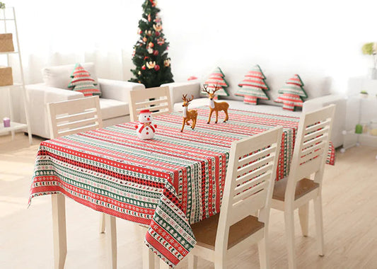 Christmas Theme Rectangular Cotton Linen Tablecloth Kia Day Design