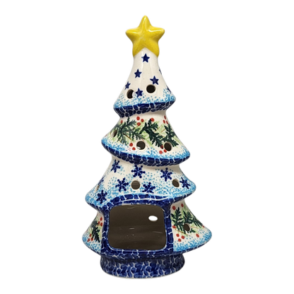 Polish Pottery Christmas Tree Luminary - Winter Wonderland Pattern - - Christmas >> Decor