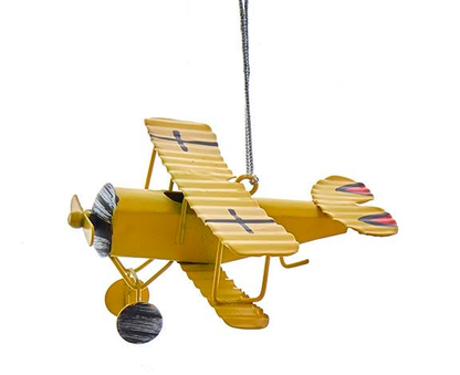 Metal Biplane Ornament - - Sunny Yellow - Christmas >> Ornaments >> Vehicles
