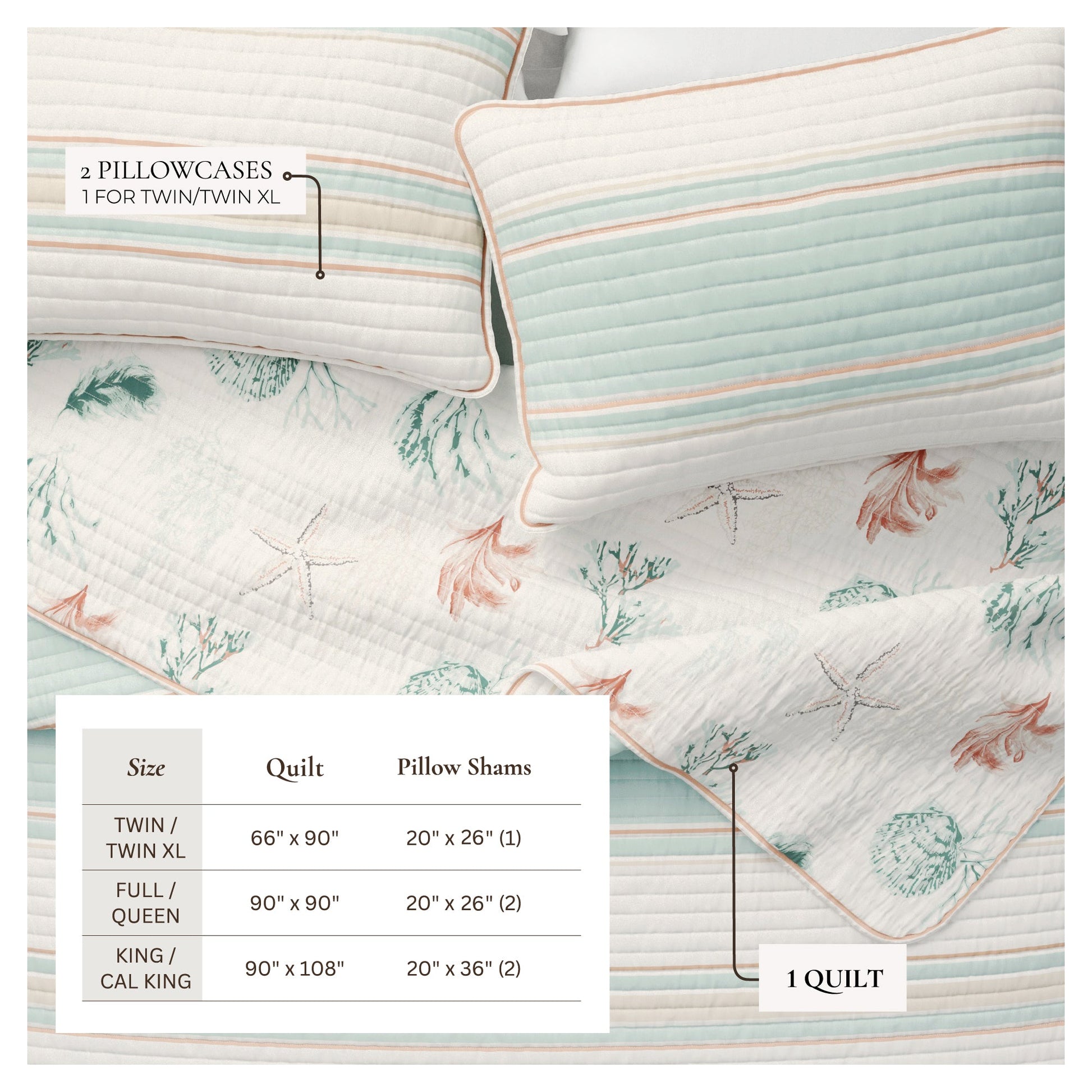 Coastal Printed Cotton Quilt Set - St. Augustine Collection - - Quilts & Comforters