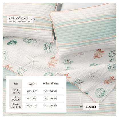 Coastal Printed Cotton Quilt Set - St. Augustine Collection - - Quilts & Comforters
