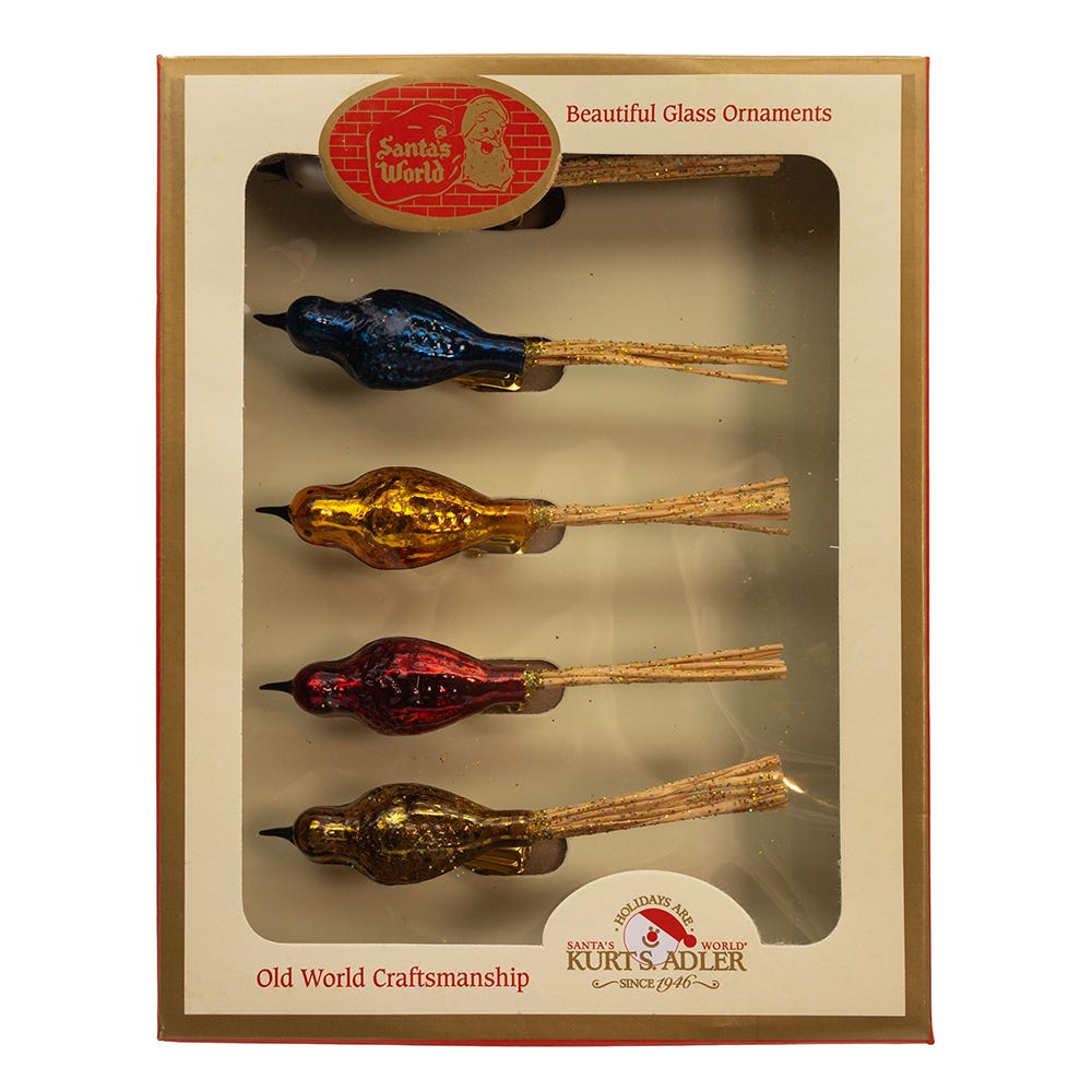 Glass Vintage Clip-On Bird Ornaments - 5 Piece Set - Default Title - Christmas >> Ornaments >> Birds