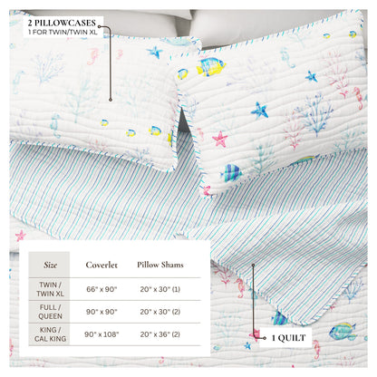 Colorful Coastal Seascape Quilt Set - Ryanne Collection - - Quilts & Comforters