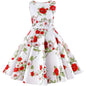 Girls Vintage Dress 50s Retro Size 6-14 Sleeveless Kids Dress - White-red Rose 14 - dress