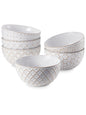 Set of 6 White 4.5 Inch Ceramic Embossment Stoneware Bowls - 4.5 Inch - bowls