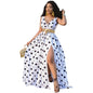 Polka Dot Sleeveless Slit Dress - White Medium - dress