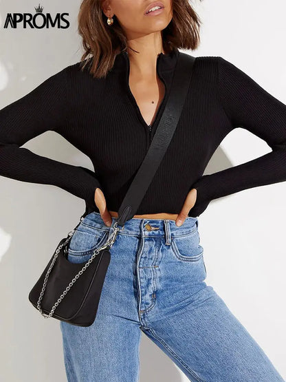 High-Neck Solid Color Women's Knitted Sweater - Kia Day Design