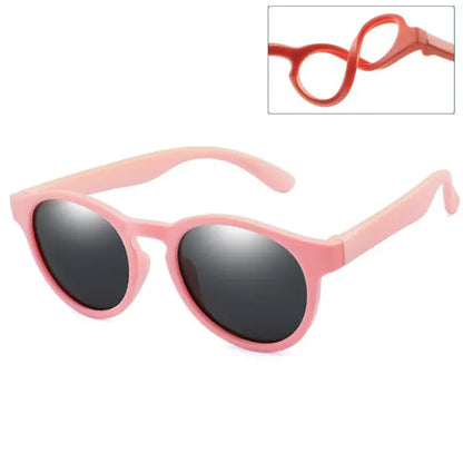 Kids Round Polarized Sunglasses Pink Gray