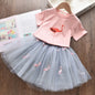 Girls Short Sleeve Polka Dot Skirt Set pink light blue 4T