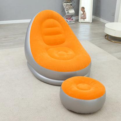 Thick Inflatable Lazy Chair with Footstool - - chair
