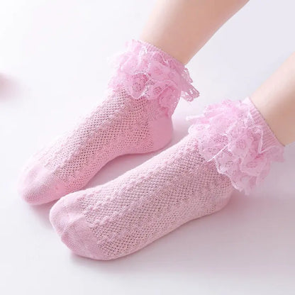 Girls Breathable Ruffled Lace Socks