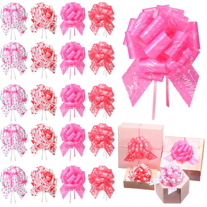 Syhood 20 Pack Pull Bows Pink Bows for Gift Wrapping Red Pull Bows Red Pull Gifts Bows Large for Present Florist Bouquet Basket Grandma Mothers Day Gift Wrapping Decorations