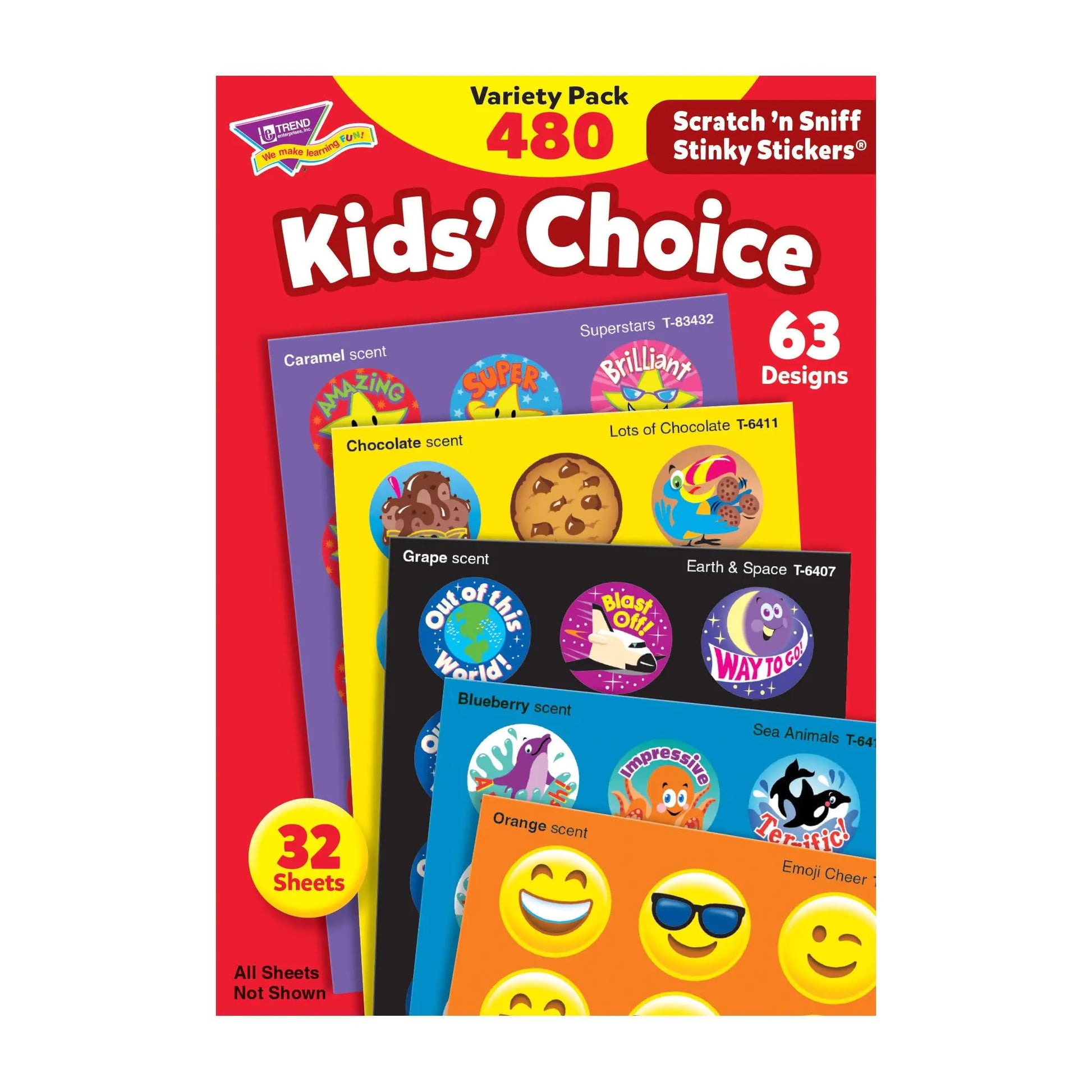 TREND ENTERPRISES: Kids Choice Scented Scratch N Sniff Stinky Stickers Fun for Rewards Incentives Crafts and as Collectibles 48 Different Designs 32 Sheets Included For Ages 3 and Up Kia Day Design