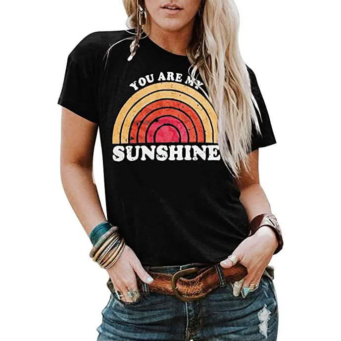 Kaislandy Women's You are My Sunshine T Shirt - Black - Women's Tops