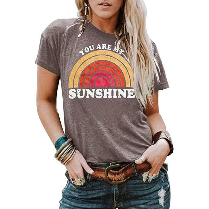 Kaislandy Women's You are My Sunshine T Shirt - Brown - Women's Tops