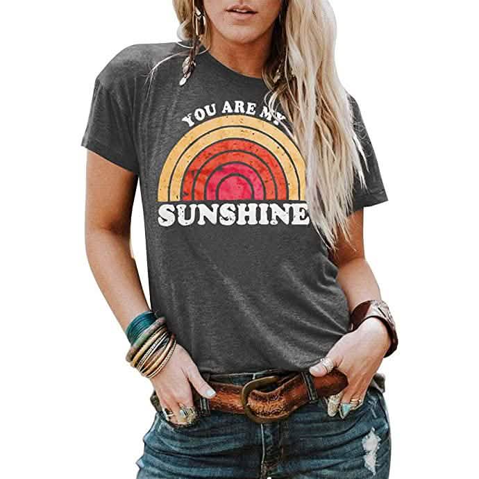 Kaislandy Women's You are My Sunshine T Shirt - Gray - Women's Tops