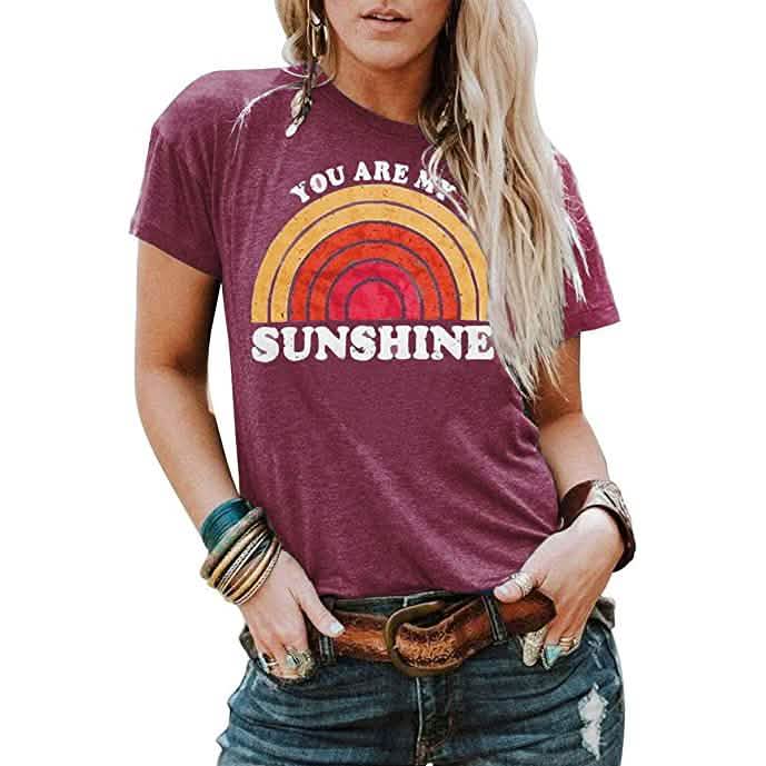 Kaislandy Women's You are My Sunshine T Shirt - Red - Women's Tops