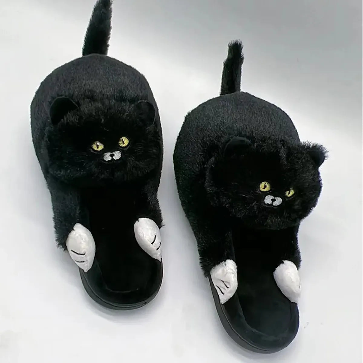 Kawaii Cat Winter Slippers for Women & Men - Black -
