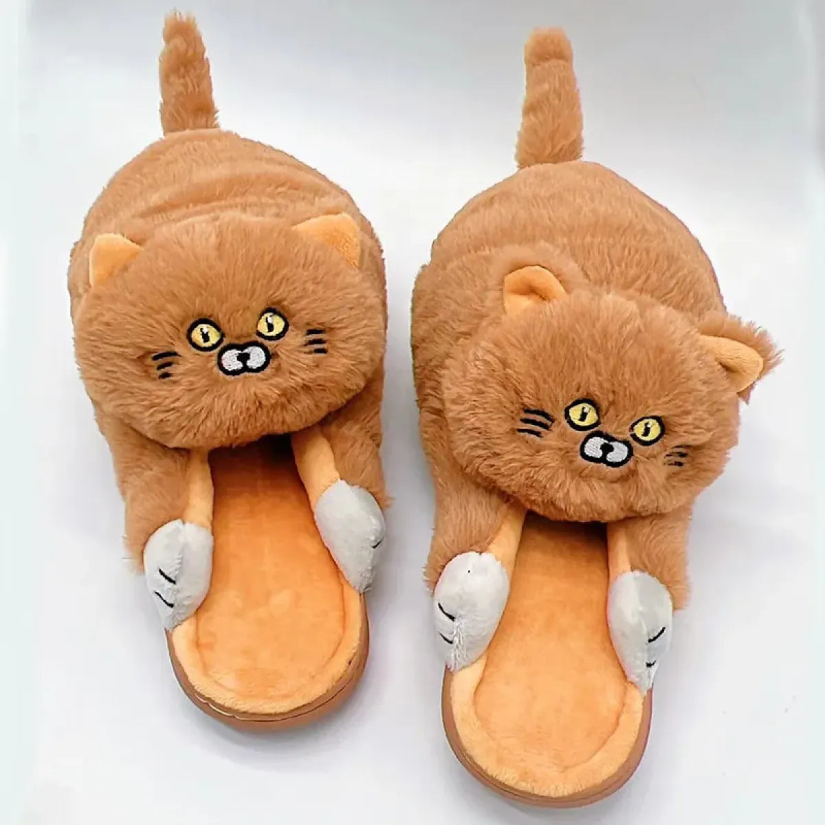 Kawaii Cat Winter Slippers for Women & Men - Khaki -