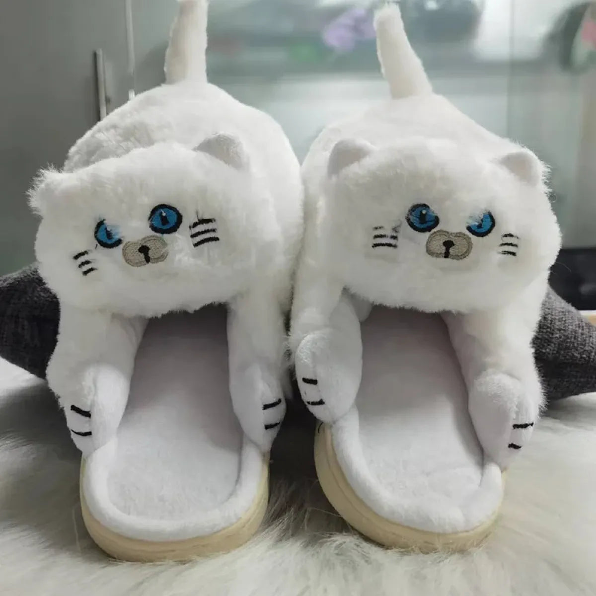 Kawaii Cat Winter Slippers for Women & Men - -