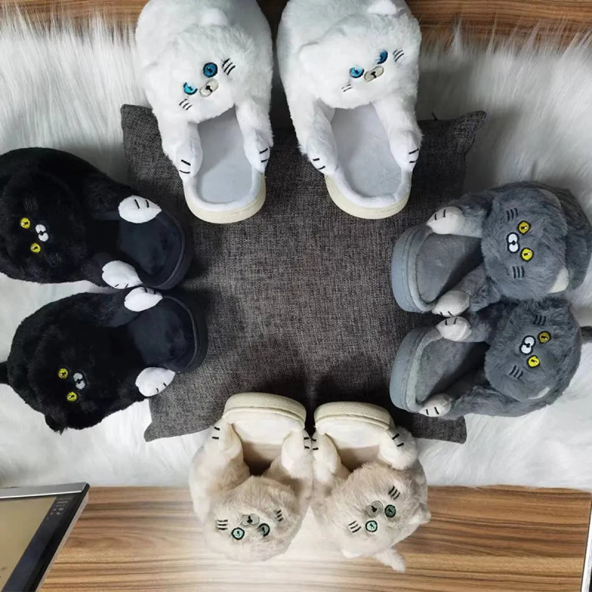 Kawaii Cat Winter Slippers for Women & Men - -