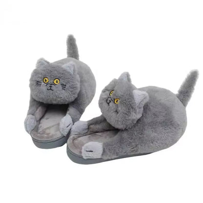 Kawaii Cat Winter Slippers for Women & Men - Gray -