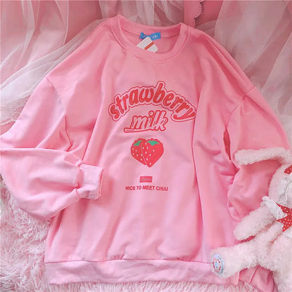Harajuku Kawaii Strawberry Sweatshirt - Pink -