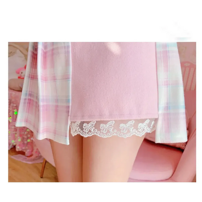 Kawaii Winter Wonderland: High-Waist Plaid Mini Skirt - -