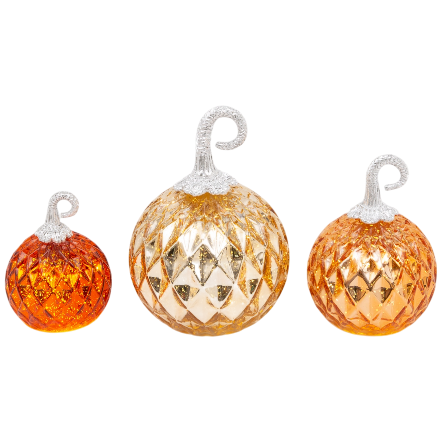 Lighted Handblown Mercury Glass Pumpkins - 3 Piece Set - Default Title - Home & Living >> Lighting >> Novelty