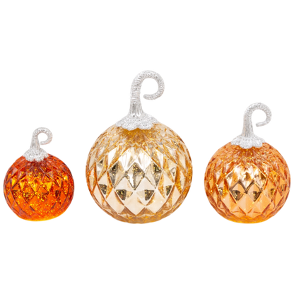 Lighted Handblown Mercury Glass Pumpkins - 3 Piece Set - Default Title - Home & Living >> Lighting >> Novelty
