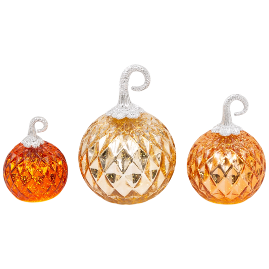 Lighted Handblown Mercury Glass Pumpkins - 3 Piece Set - Default Title - Home & Living >> Lighting >> Novelty