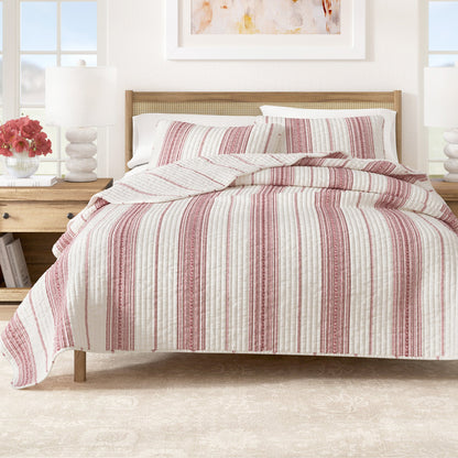 Stripe Quilt - Wesley Collection - Cream Red - Quilts & Comforters
