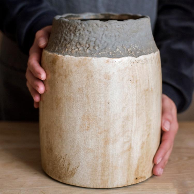 Khaki Coarse Pottery Jar - -