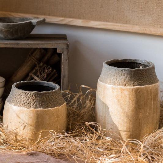 Khaki Coarse Pottery Jar - - vase