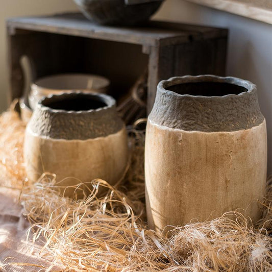 Khaki Coarse Pottery Jar - - vase