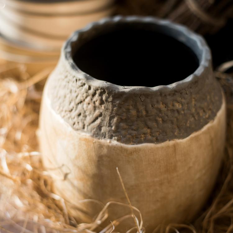 Khaki Coarse Pottery Jar - -