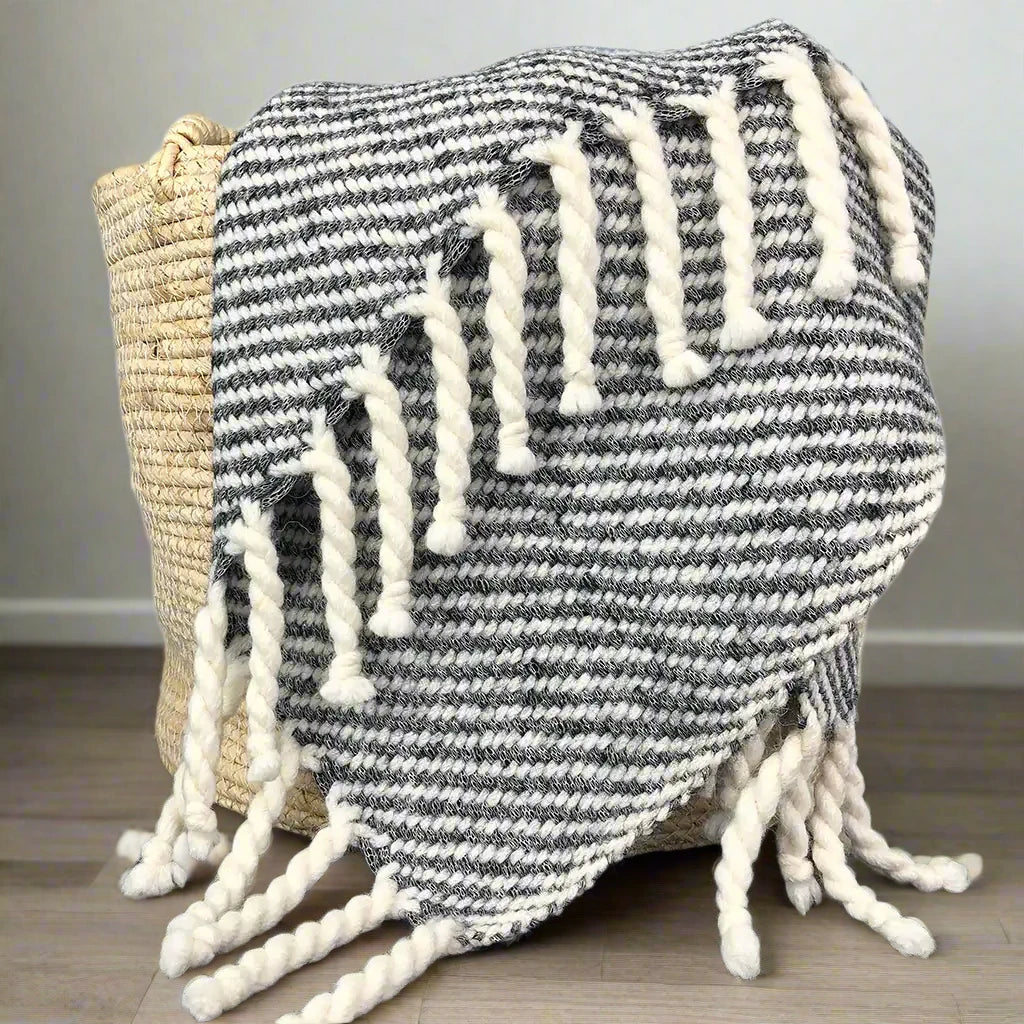 Chunky Black Stripe Alpaca Throw