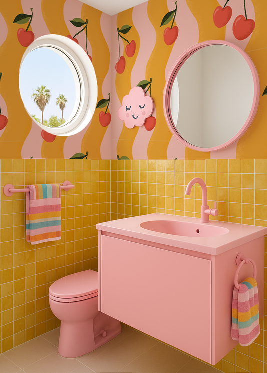 Wavy Cherry Wallpaper, pink and yellow - - Wallpaper