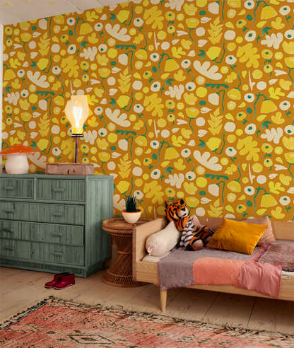 Henri Floral Wallpaper, marigold- Samantha Santana Creative- {{Product type}}