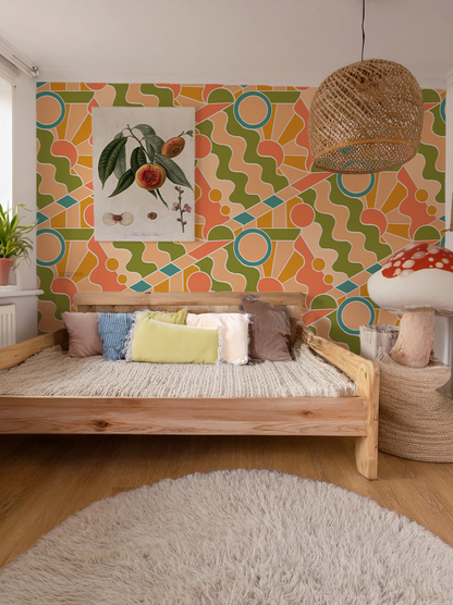 Day Trippin' Wallpaper, olive green, peach, coral and blue- Samantha Santana Creative- {{Product type}}