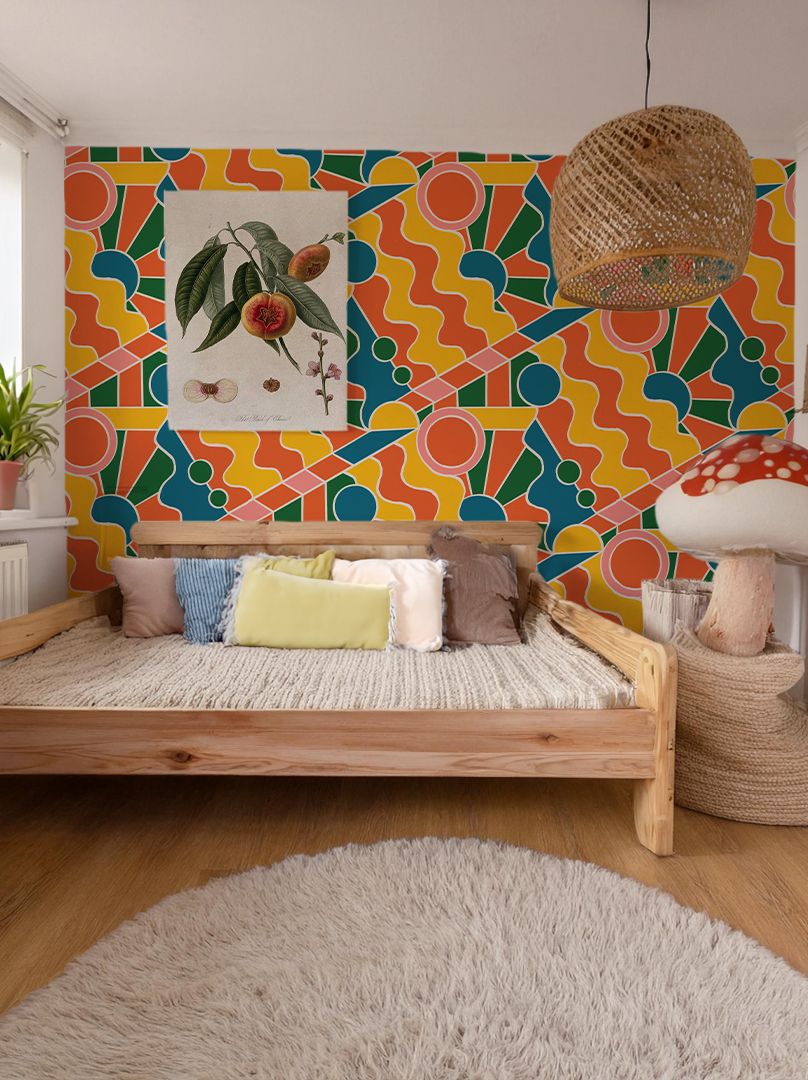 Day Trippin' Wallpaper, yellow, orange, pink and green- Samantha Santana Creative- {{Product type}}