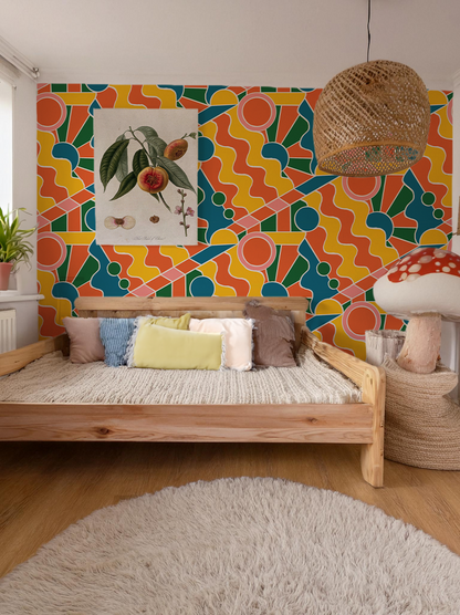 Day Trippin' Wallpaper, yellow, orange, pink and green- Samantha Santana Creative- {{Product type}}